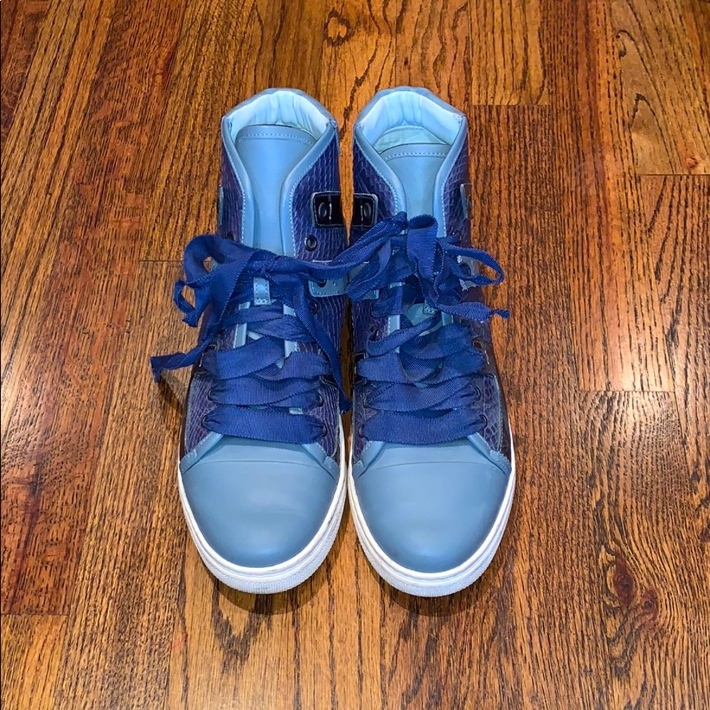 Blue leather+snakeskin holographic Lanvins